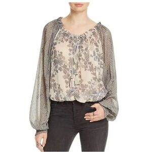 FREE PEOPLE Hendrix Blouse Boho Bubble Sleeves Mixed Floral Print Size Small